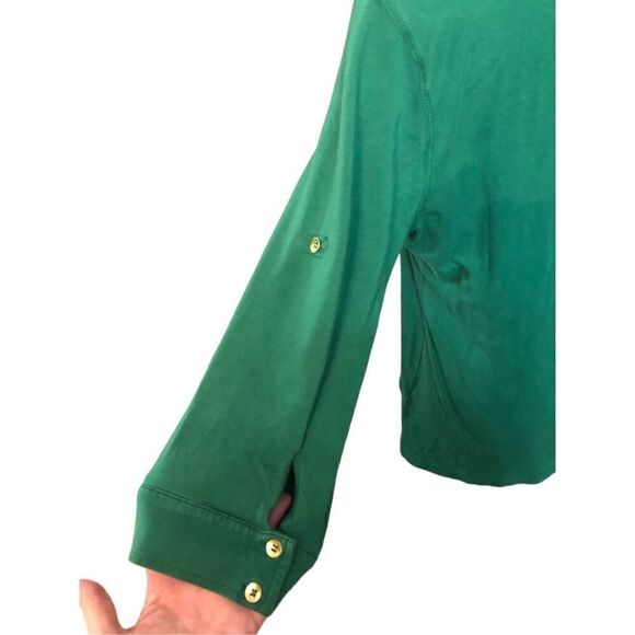 Tommy Hilfiger green 3/4 button crown collared with gold accent buttons size L - Picture 6 of 14